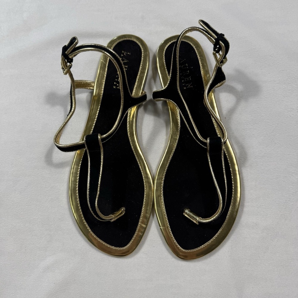 NWOT Ralph Lauren Black and Gold Sandals